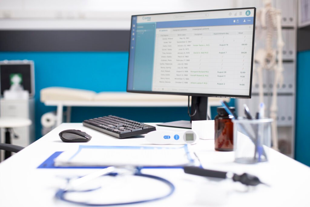 empty medical workspace with technology